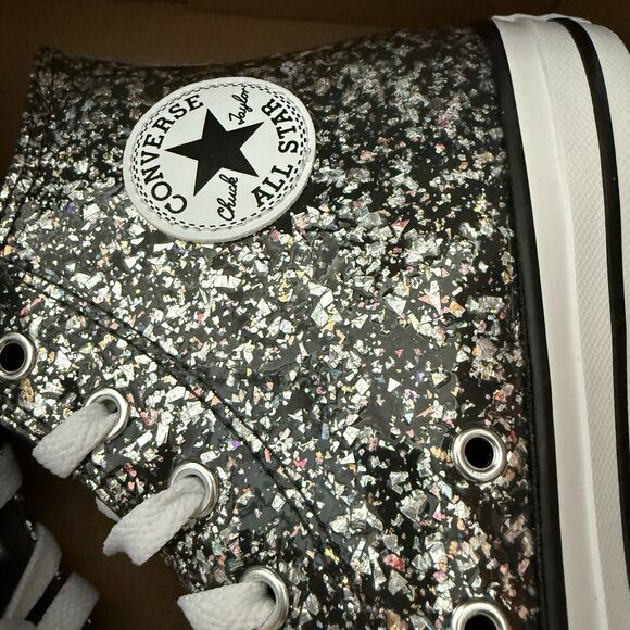 Converse Chuck Taylor All Star Hi Black/Silver/White Glitter Sneaker SZ 6 A09270 - Picture 10 of 11